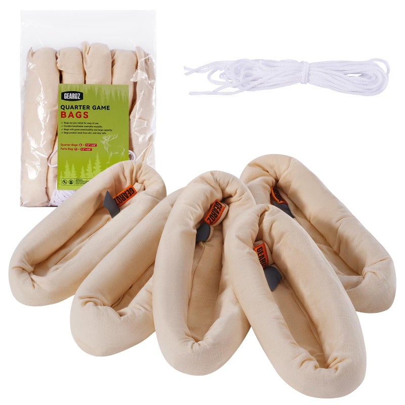 GearOZ Elk Game Bags Hunting Meat Bag 5-Pack Reusable Rolled Heavy Duty Quarter Bags, Big Game Hunting Essentials for Elk/Caribou/Moose/Deer, 48" x4, 28" x1 - Image 1